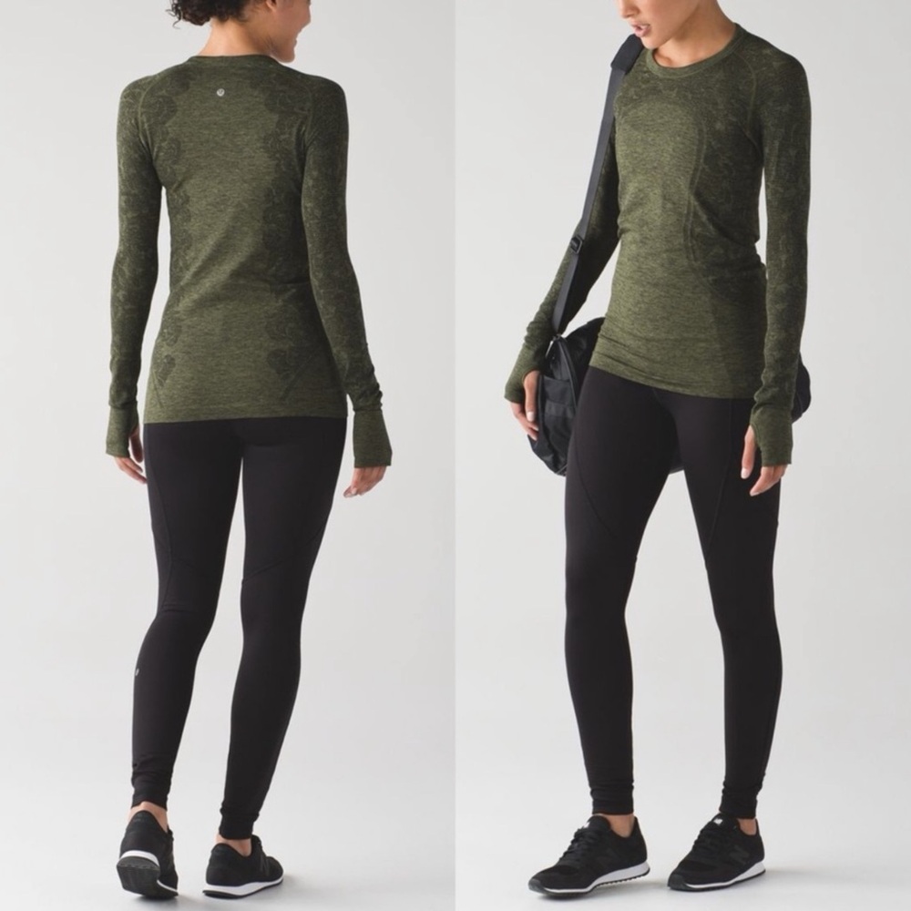 RARE Lululemon Swiftly Tech Long Sleeve Crew Sz 8 In Black / Brave Olive - Picture 3 of 9
